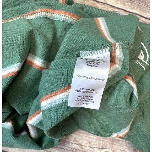 DICKIES Green Ribbed Striped Short Sleeve Crew Neck T-Shirt Juniors S - Picture 7 of 7